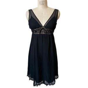 Rebecca Taylor Y2K Silk Knee Length Dress Women’s Size 2 Black Romantic